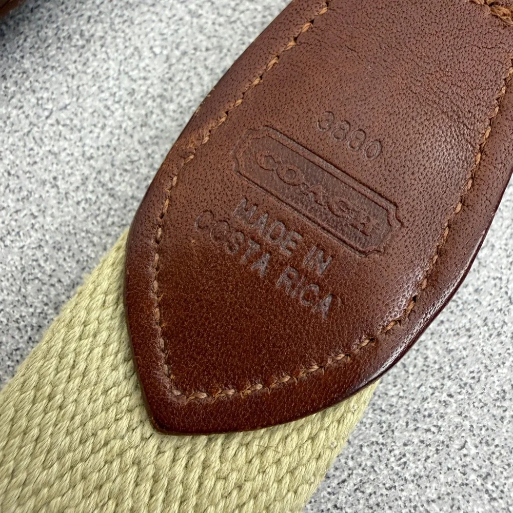 Coach Belt Mens 30 Tan Brown Woven Cotton Leather Trim Brass Surcingle 3880